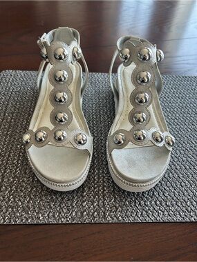 Bugatti Leather Metallic Silver Studded Women's Sandals